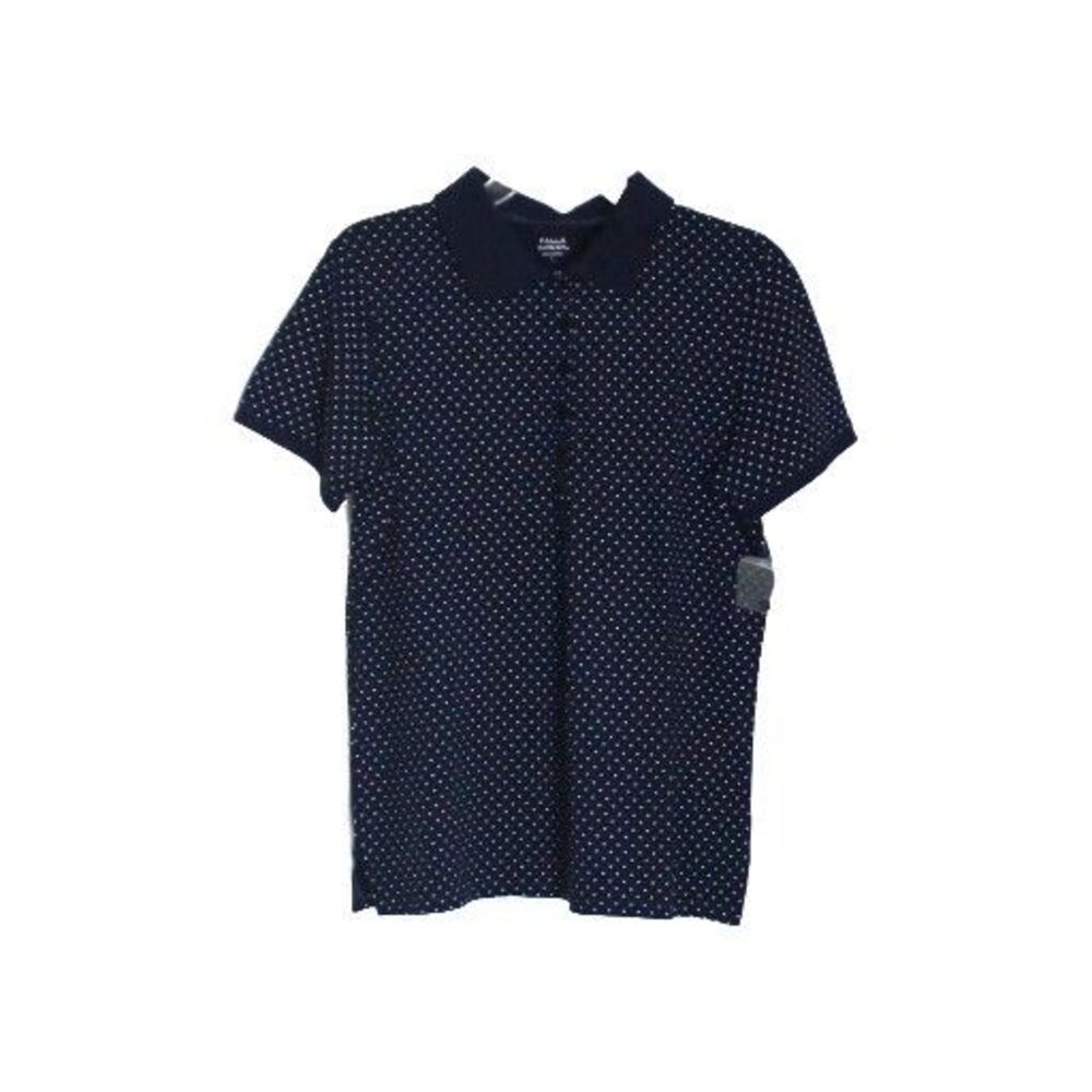 Falls Creek Knit Top Blouse Navy White Polka Dots Short Sleeved Size L NWOT